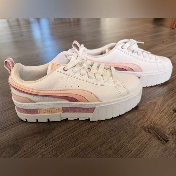 Puma Women's White and Pink Mayze Sneakers - Picture 2 of 6